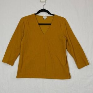 J Crew V Neck Top Mustard Yellow Three Quarter Sleeve Size Small